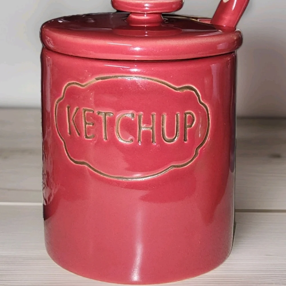 Pottery Barn BBQ Ceramic Condiment Jar Set – Ketchup, Mayonnaise & Relish